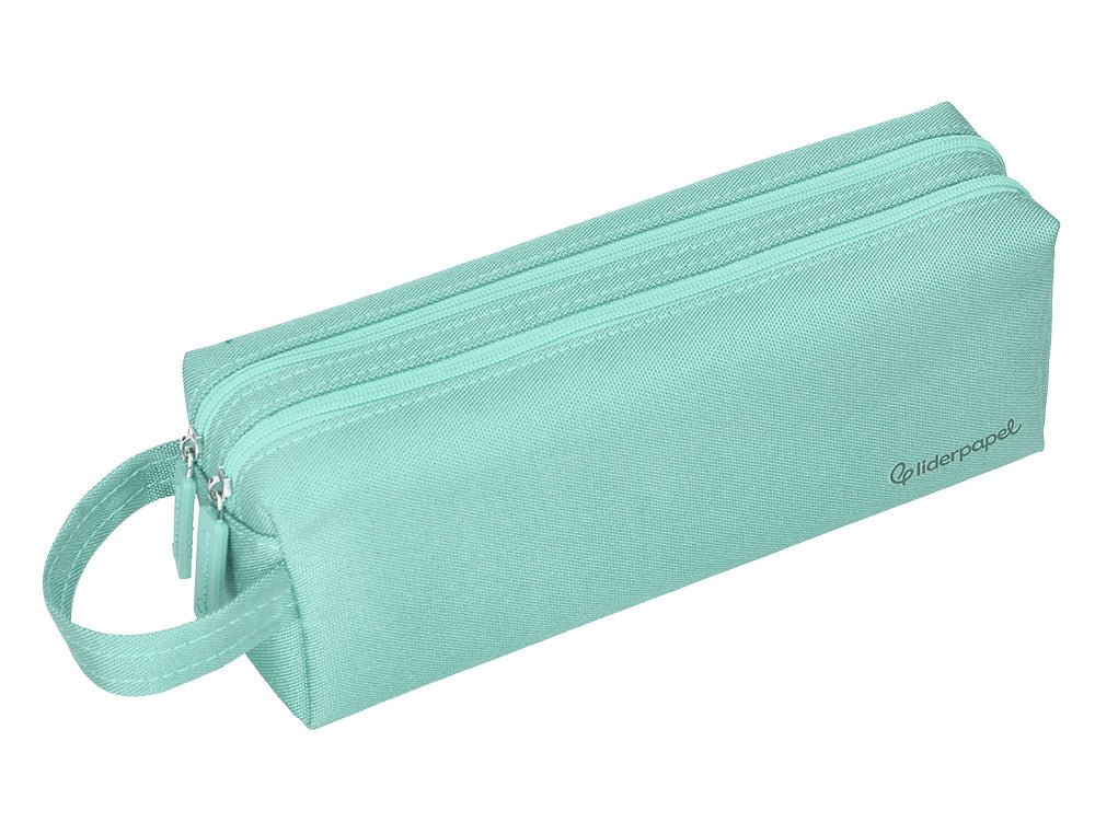 Estuche portatodo liderpapel classic rectangular con asa 2 cremalleras 210 x80mm 