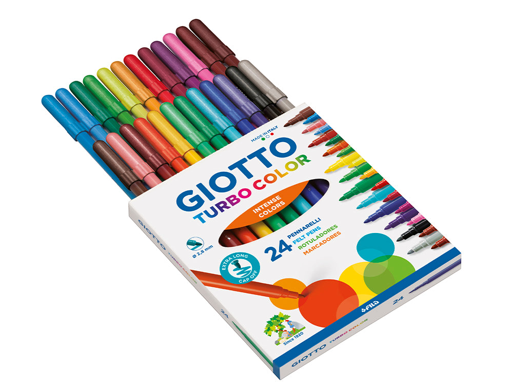 Rotulador giotto turbo color caja de 24 colores lavables con punta bloqueada