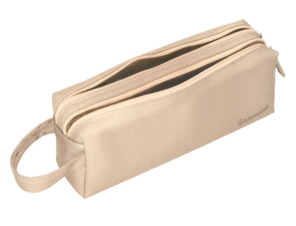 Estuche portatodo liderpapel classic rectangular con asa 2 cremalleras 210 x80mm 