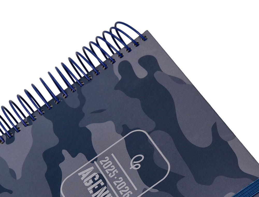 Agenda escolar liderpapel 25-26 espiral patterns militar gris semana vista a6 bilingüe papel fsc 80 gr