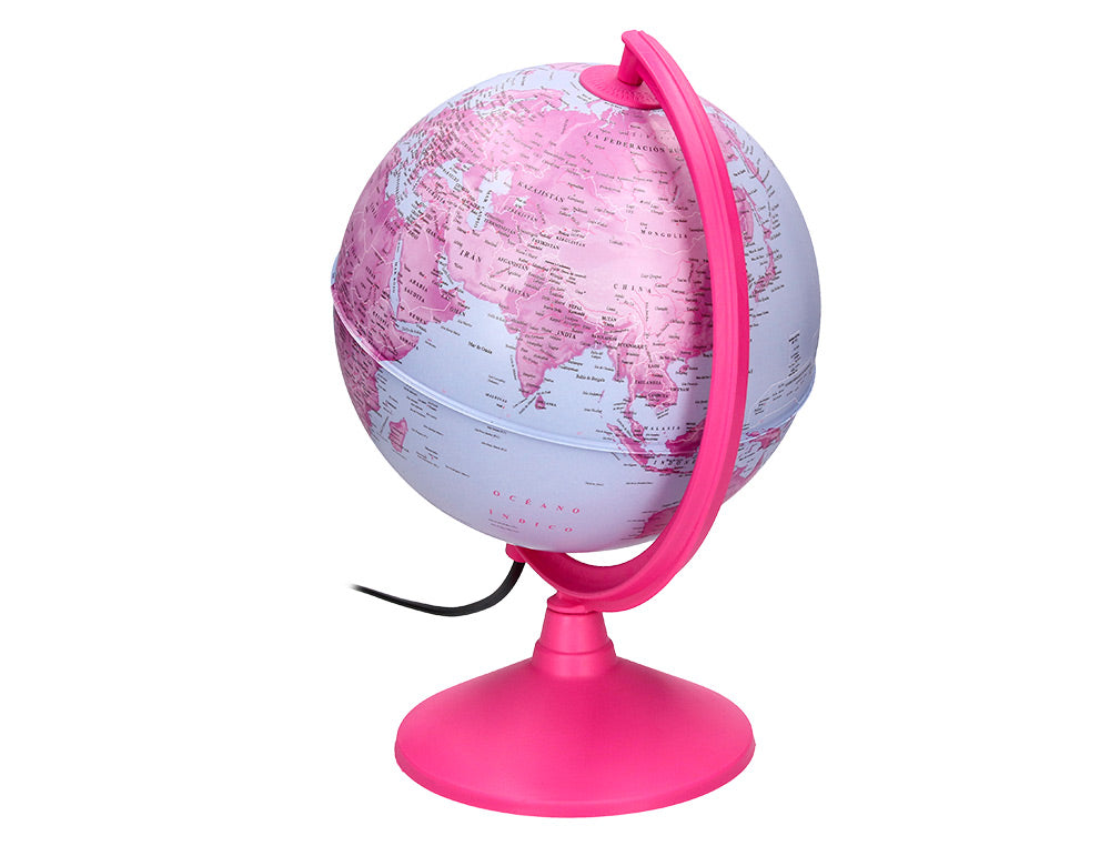 Globo terraqueo liderpapel con luz fisico y politico diametro 20 cm color rosa