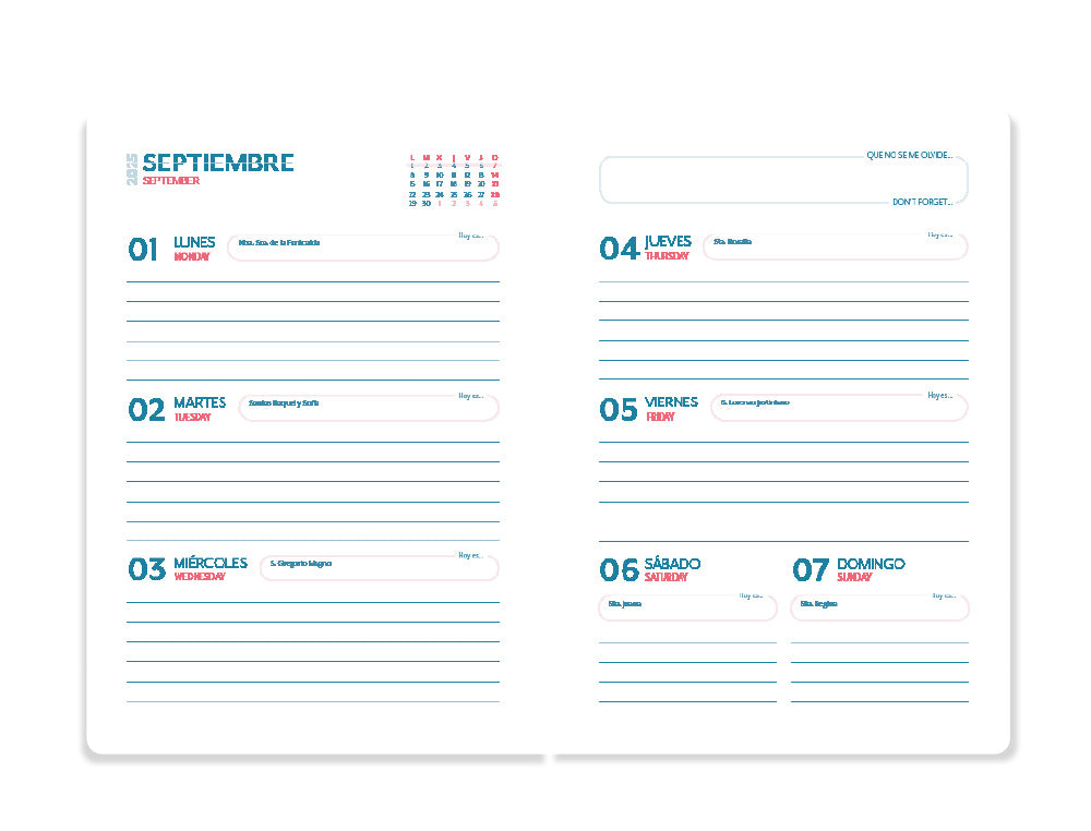 Agenda escolar liderpapel 25-26 espiral waves rosa semana vista a5 bilingüe papel fsc 80 gr