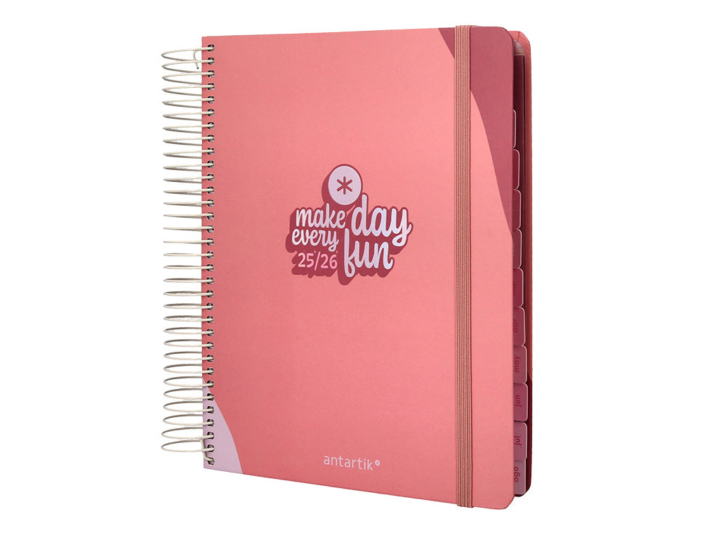 Agenda escolar antartik 25-26 espiral fun day fucsia dia pagina a5 bilingüe papel fsc 80 gr
