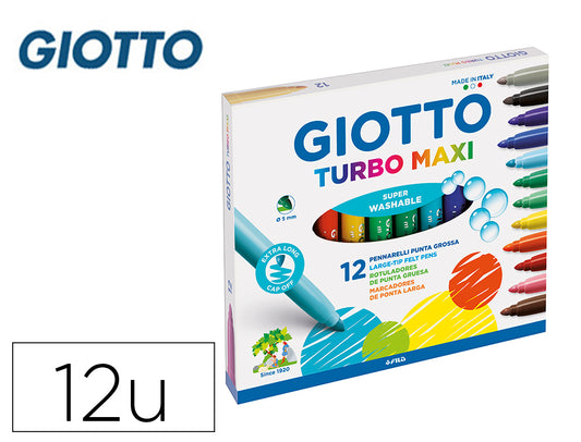 Rotulador giotto turbo maxi caja de 12 colores lavables con punta bloqueada