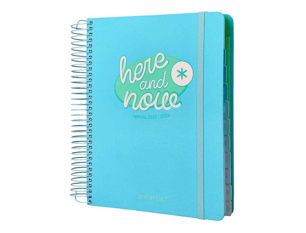 Agenda escolar antartik 25-26 espiral here and now azul pagina a5 bilingüe papel fsc 80 gr 80 gr