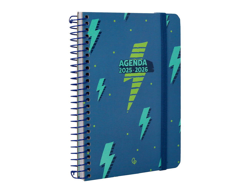 Agenda escolar liderpapel 25-26 espiral patterns rayos azul semana vista a6 bilingüe papel fsc 80 gr
