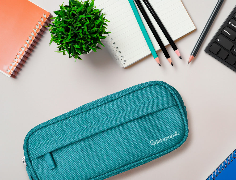Estuche portatodo liderpapel classic ovalado 2 cremalleras con bolsillo delantero 210x90mm