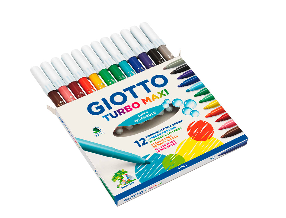 Rotulador giotto turbo maxi caja de 12 colores lavables con punta bloqueada