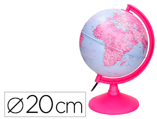 Globo terraqueo liderpapel con luz fisico y politico diametro 20 cm color rosa