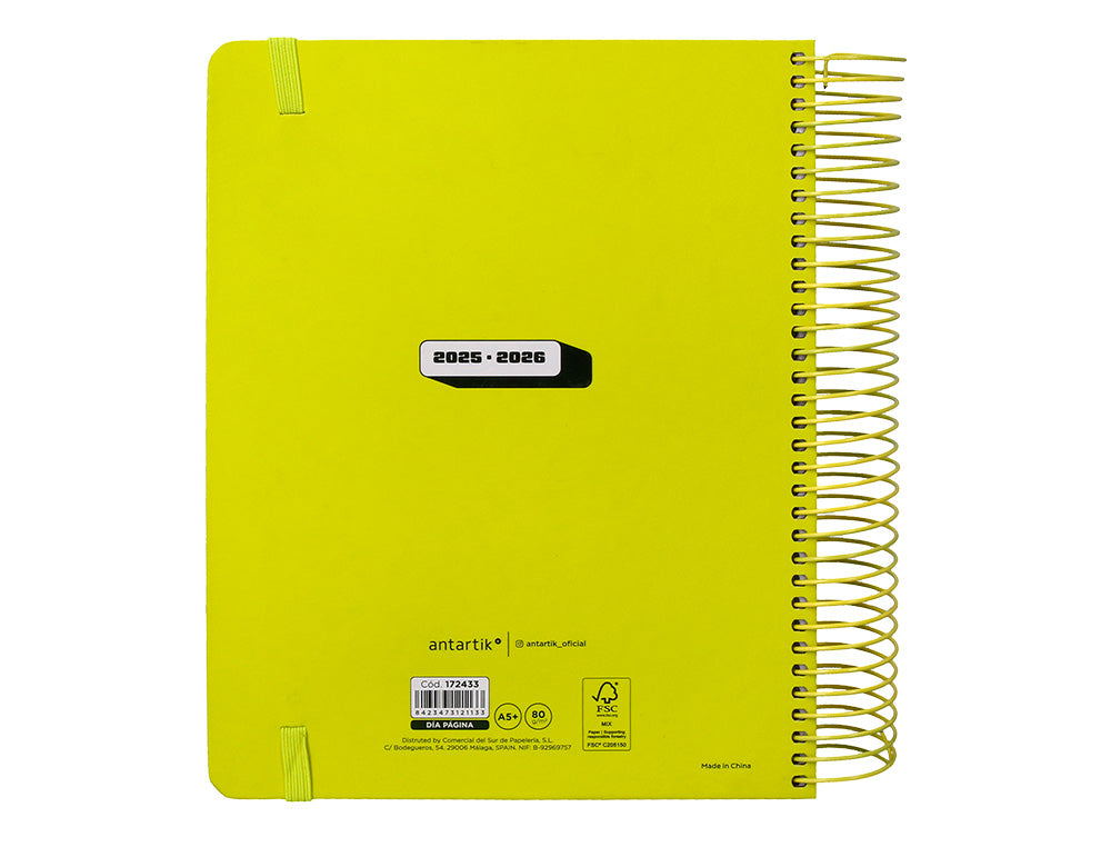 Agenda escolar antartik 25-26 espiral neon dia pagina a5 bilingüe papel fsc 80 gr