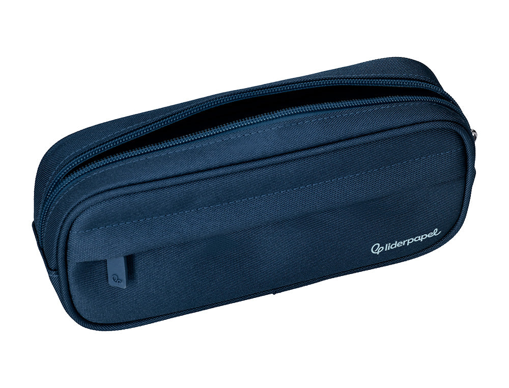 Estuche portatodo liderpapel classic ovalado 2 cremalleras con bolsillo delantero 210x90mm