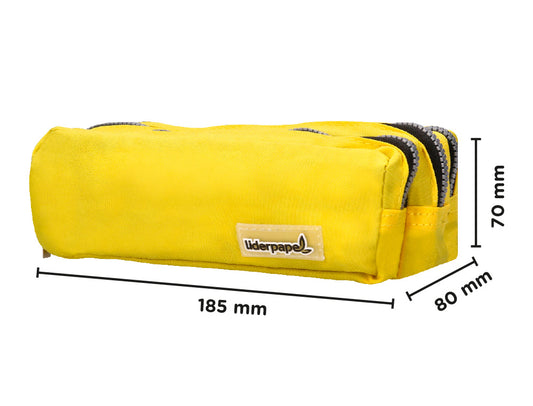 Estuche portatodo liderpapel rectangular 3 bolsillos amarillo pastel 185x80x70 mm