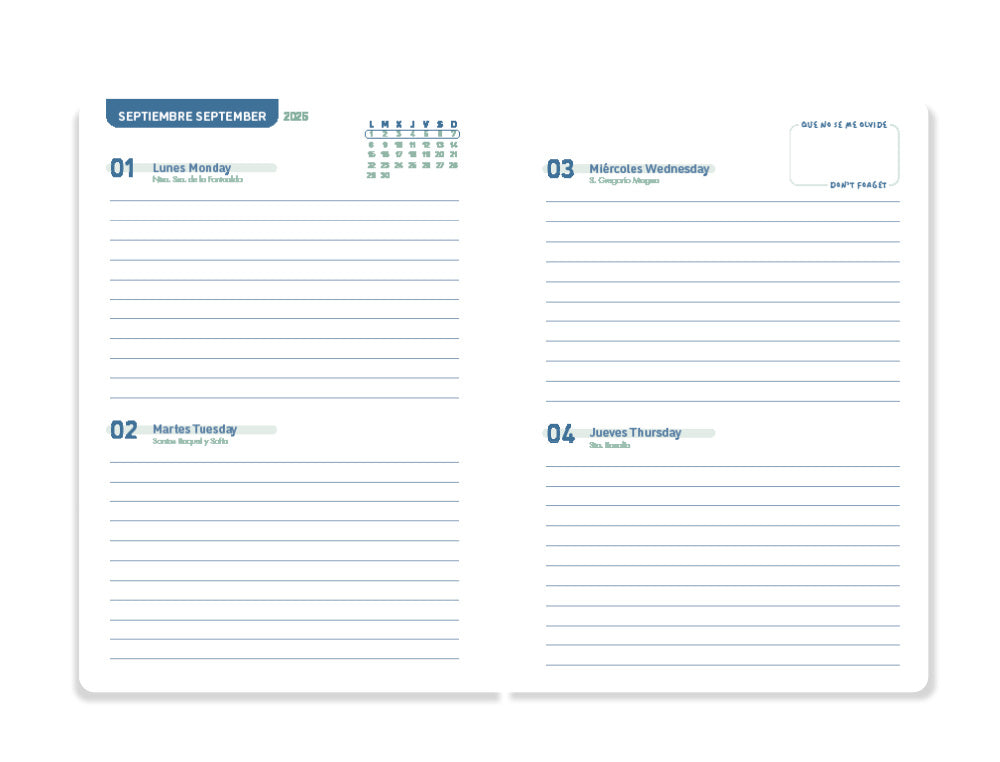 Agenda escolar liderpapel 25-26 espiral basic rosa 2 dias pagina a5 bilingüe papel fsc 70 gr
