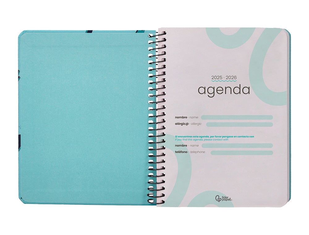 Agenda escolar liderpapel 25-26 espiral patterns triangulos semana vista a6 bilingüe papel fsc 80 gr