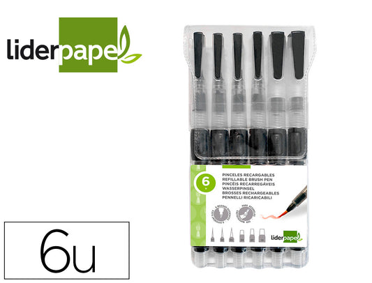 Pincel liderpapel recargable para productos acuarelables set de 6 unidades grosor puntas surtidas