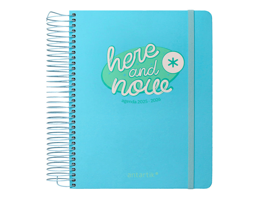 Agenda escolar antartik 25-26 espiral here and now azul pagina a5 bilingüe papel fsc 80 gr 80 gr