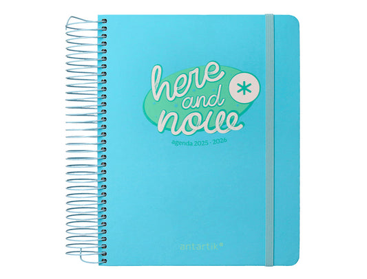 Agenda escolar antartik 25-26 espiral here and now azul pagina a5 bilingüe papel fsc 80 gr 80 gr