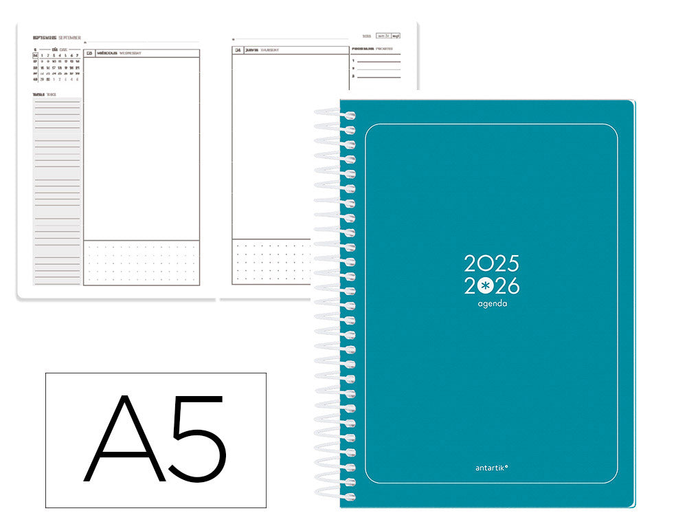 Agenda escolar antartik 25-26 espiral essentials dia pagina a5 bilingüe papel fsc 80 gr