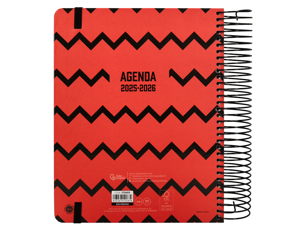 Agenda escolar liderpapel 25-26 espiral patterns zigzag dia pagina a5 bilingüe papel fsc
