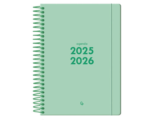 Agenda escolar liderpapel 25-2 6 espiral basic verde menta semana vista a5 bilingüe papel fsc 70 gr