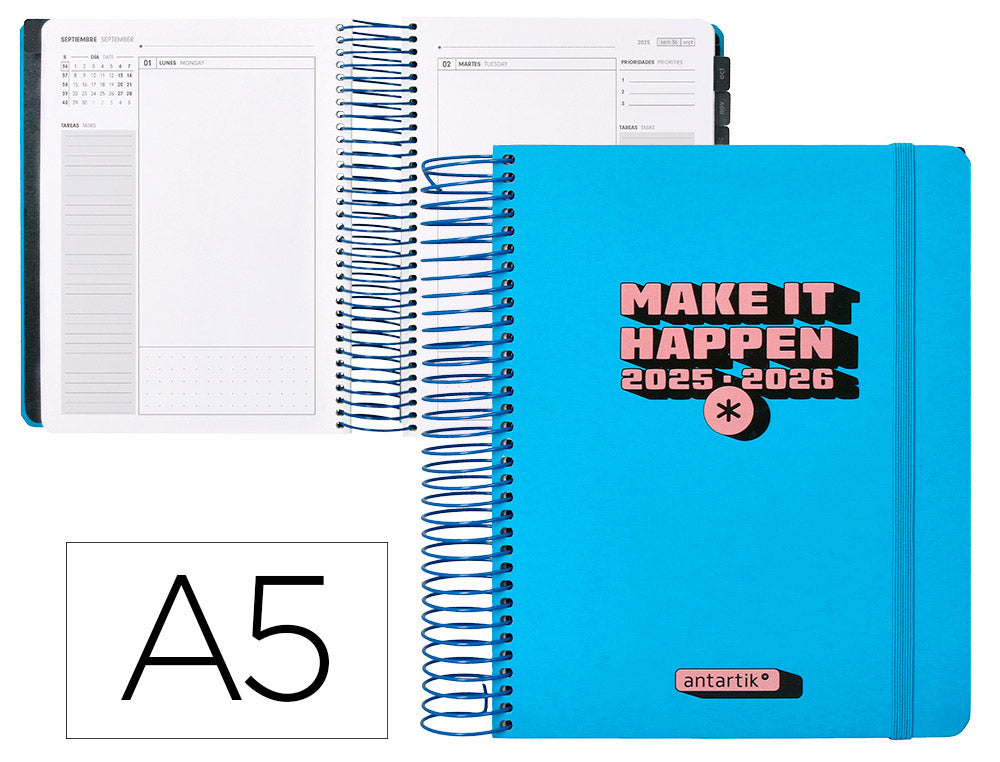 Agenda escolar antartik 25-26 espiral neon dia pagina a5 bilingüe papel fsc 80 gr