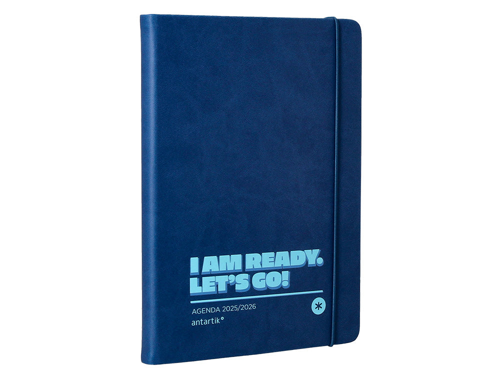 Agenda escolar antartik 25-26 encuadernada go! simil piel azul oscuro semana vista a5 bilingüe papel fsc 80 gr