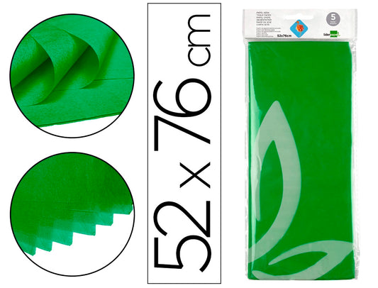 Papel seda liderpapel 52x76cm 18g/m2 bolsa de 5 hojas