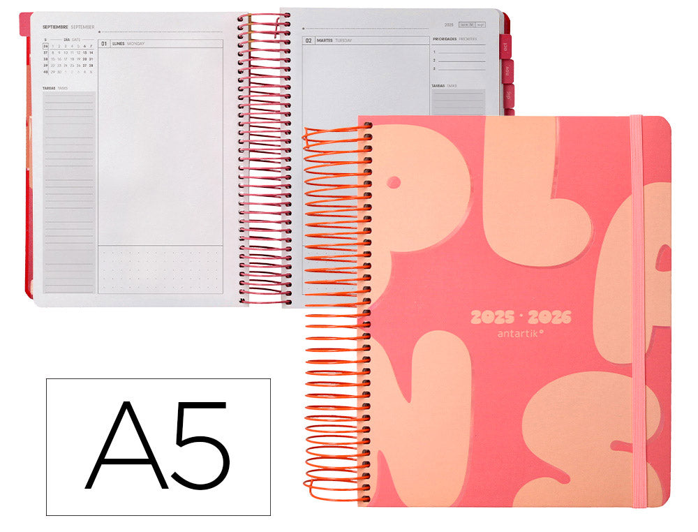 Agenda escolar antartik 25-26 espiral plans dia pagina a5 bilingüe papel fsc 80 gr