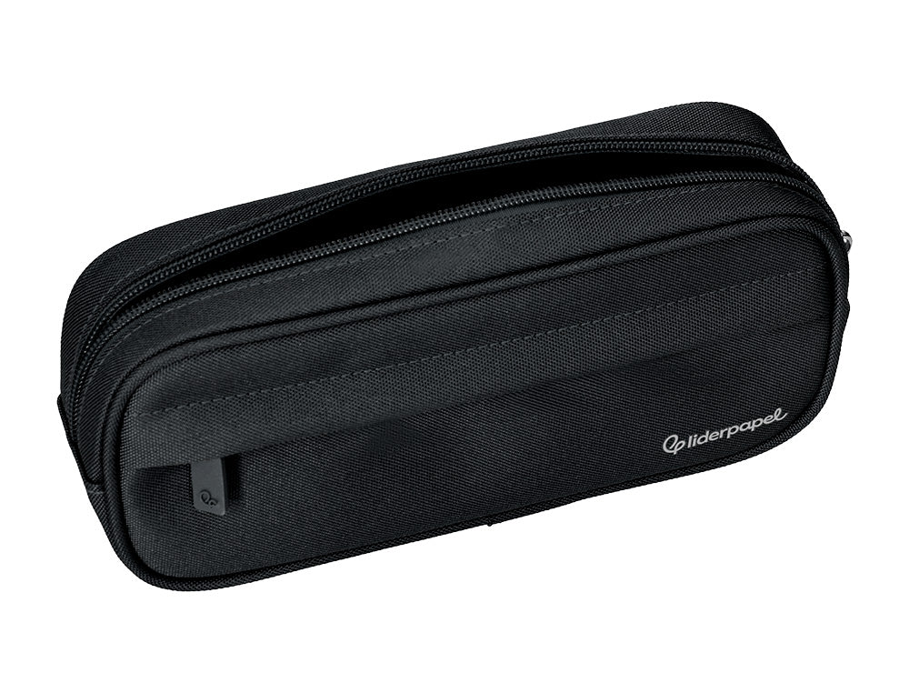 Estuche portatodo liderpapel classic ovalado 2 cremalleras con bolsillo delantero 210x90mm