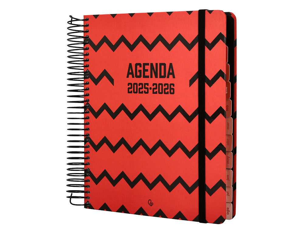Agenda escolar liderpapel 25-26 espiral patterns zigzag dia pagina a5 bilingüe papel fsc