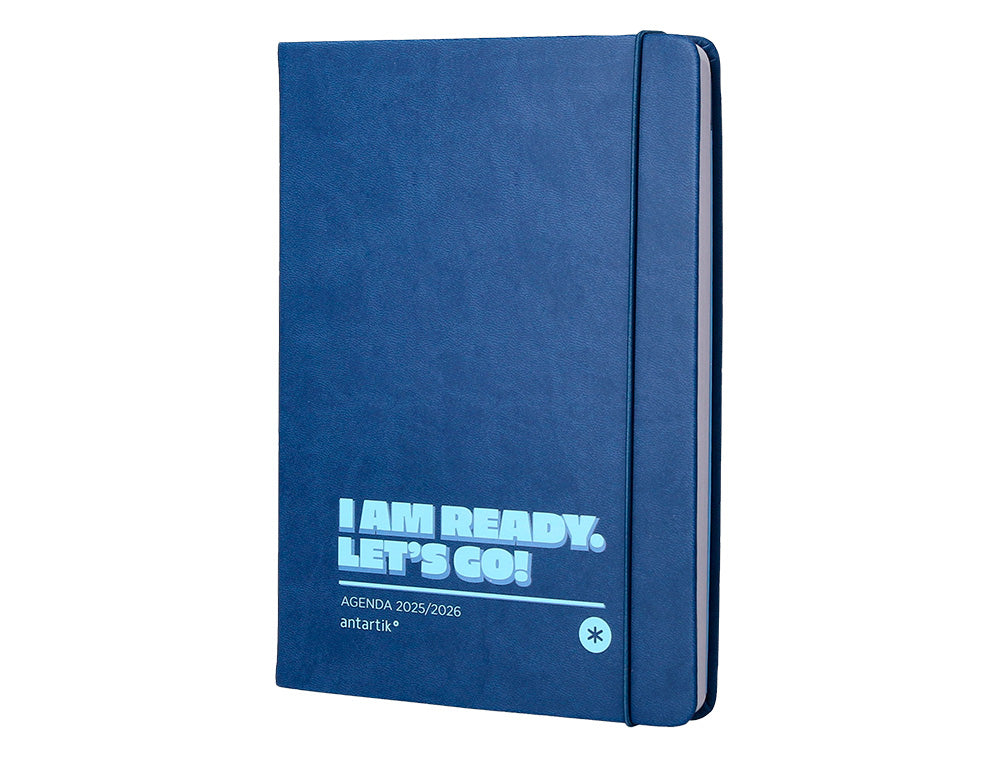 Agenda escolar antartik 25-26 encuadernada go! simil piel azul oscuro semana vista a5 bilingüe papel fsc 80 gr