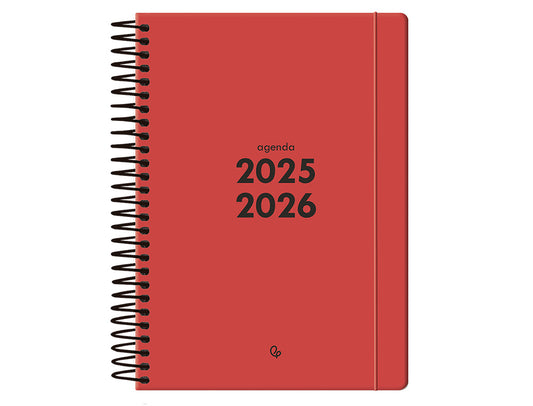 Agenda escolar liderpapel 25-26 espiral basic rojo semana vista a5 bilingüe papel fsc 70 gr