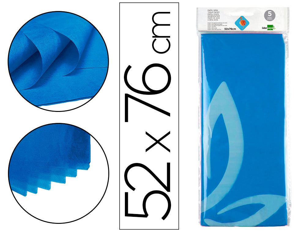 Papel seda liderpapel 52x76cm 18g/m2 bolsa de 5 hojas