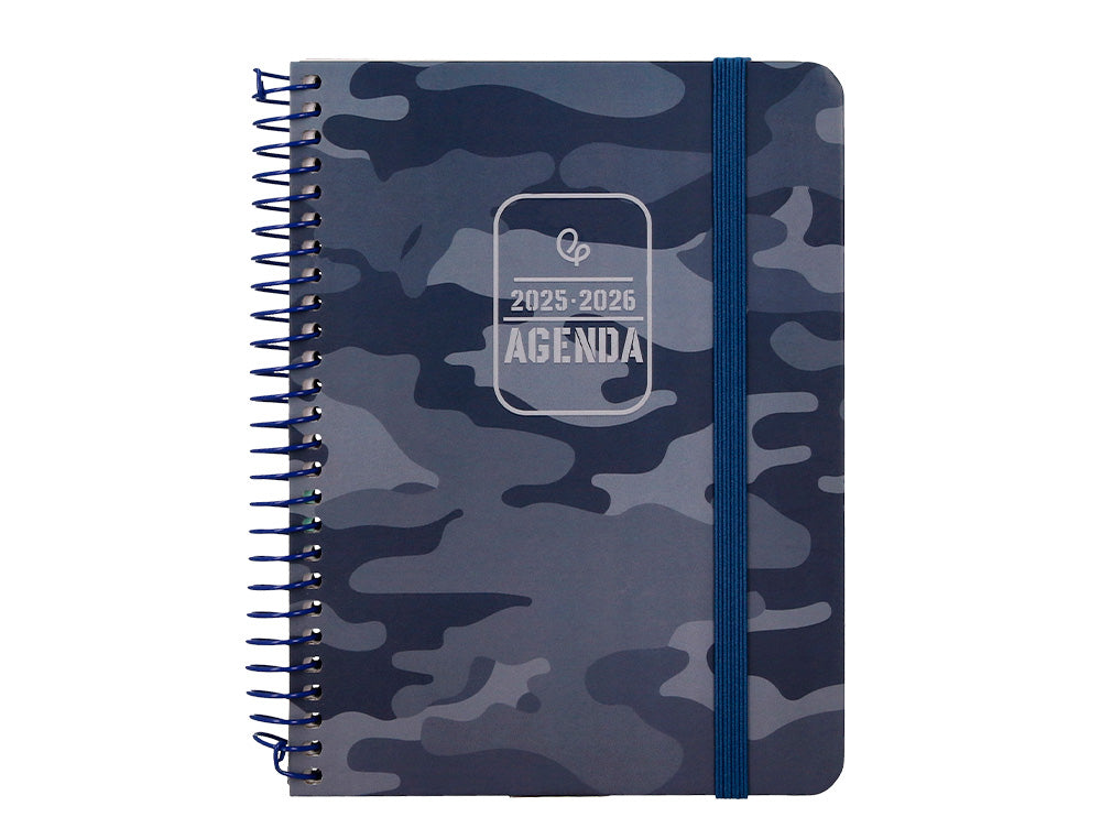 Agenda escolar liderpapel 25-26 espiral patterns militar gris semana vista a6 bilingüe papel fsc 80 gr