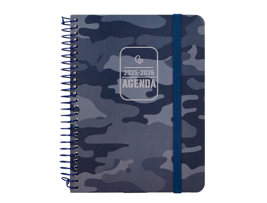 Agenda escolar liderpapel 25-26 espiral patterns militar gris semana vista a6 bilingüe papel fsc 80 gr