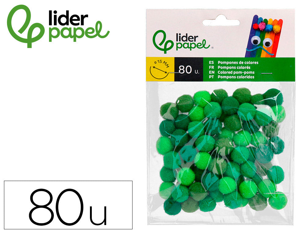 Pompones de colores liderpapel 1,5 cm bolsa con 80 unidades
