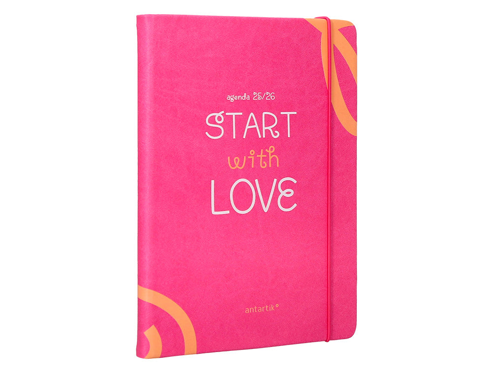 Agenda escolar antartik 25-26 encuadernada go! simil piel fucsia semana vista a5 bilingüe papel fsc 80 gr