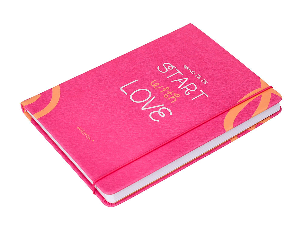 Agenda escolar antartik 25-26 encuadernada go! simil piel fucsia semana vista a5 bilingüe papel fsc 80 gr