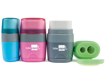 Sacapuntas liderpapel plastico 2 usos con goma
