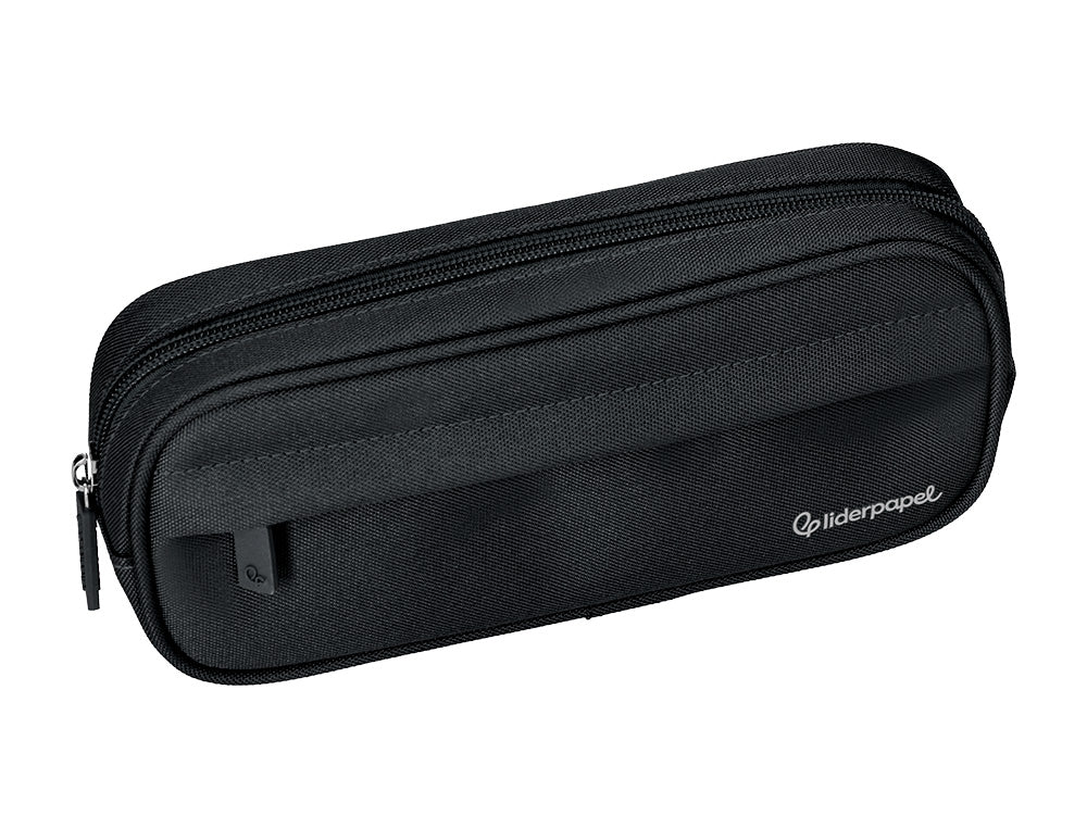 Estuche portatodo liderpapel classic ovalado 2 cremalleras con bolsillo delantero 210x90mm