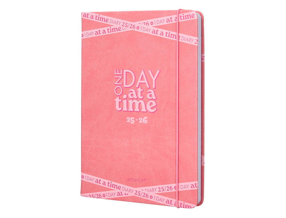 Agenda escolar antartik 25-26 encuadernada go! simil piel rosa semana vista a5 bilingüe papel fsc 80 gr