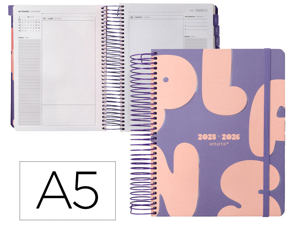 Agenda escolar antartik 25-26 espiral plans dia pagina a5 bilingüe papel fsc 80 gr