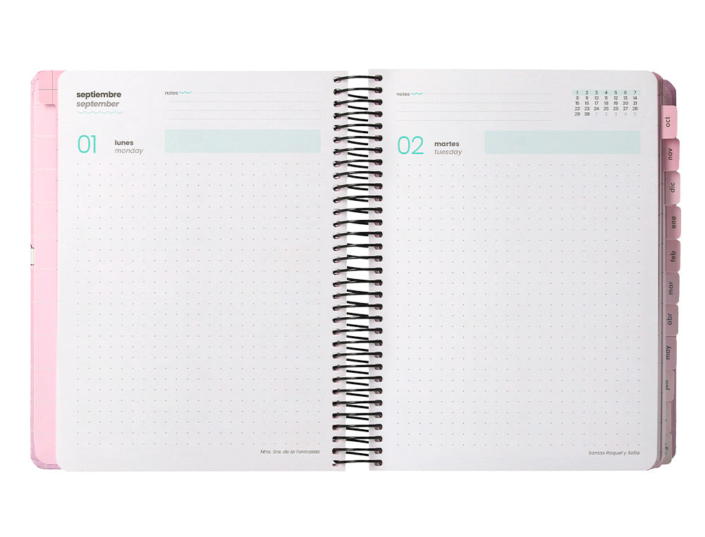 Agenda escolar liderpapel 25-26 espiral pixel rosa dia pagina a5 bilingüe papel fsc 80 gr