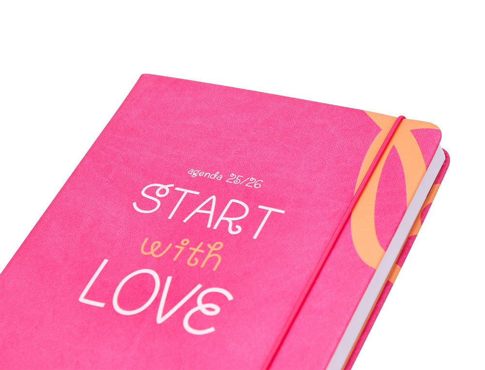 Agenda escolar antartik 25-26 encuadernada go! simil piel fucsia semana vista a5 bilingüe papel fsc 80 gr
