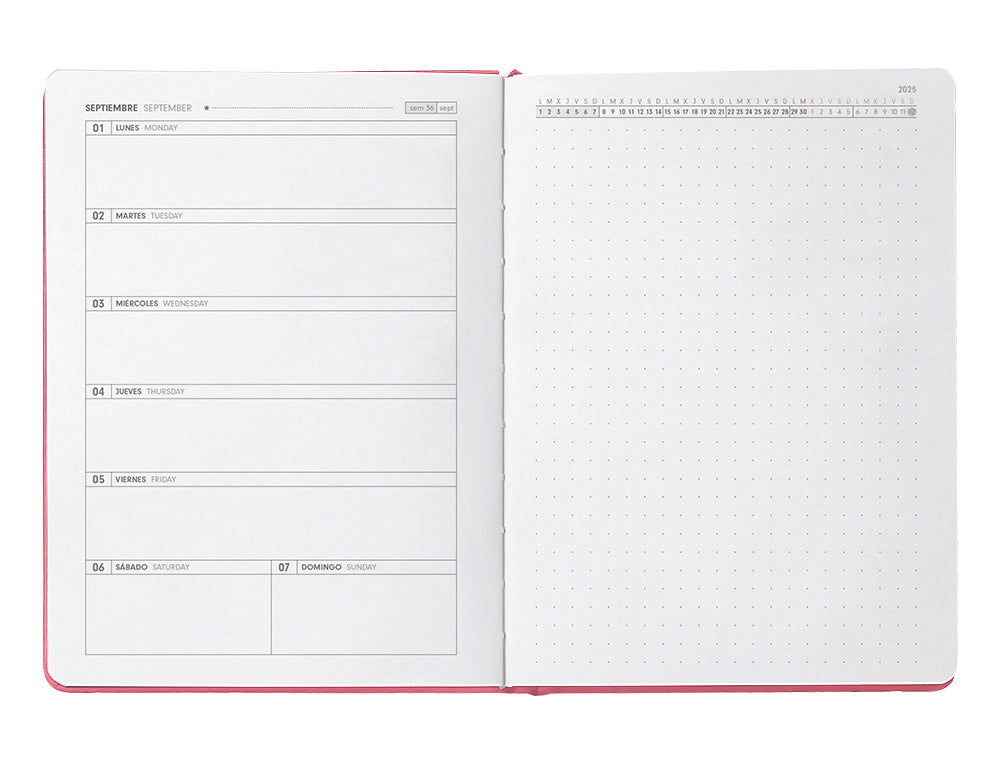 Agenda escolar antartik 25-26 encuadernada go! simil piel rosa semana vista a5 bilingüe papel fsc 80 gr