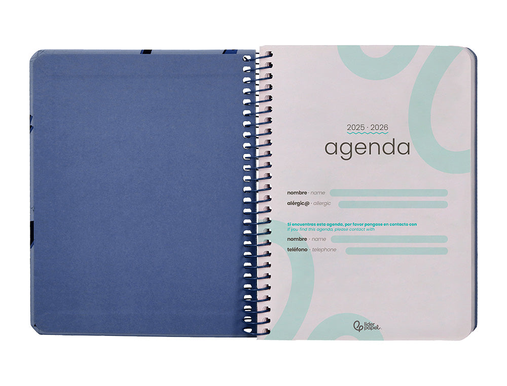 Agenda escolar liderpapel 25-26 espiral patterns militar gris semana vista a6 bilingüe papel fsc 80 gr