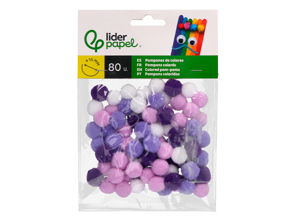 Pompones de colores liderpapel 1,5 cm bolsa con 80 unidades