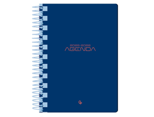 Agenda escolar liderpapel 25-26 espiral classic azul oscuro dia pagina a5 bilingüe papel fsc 70 gr