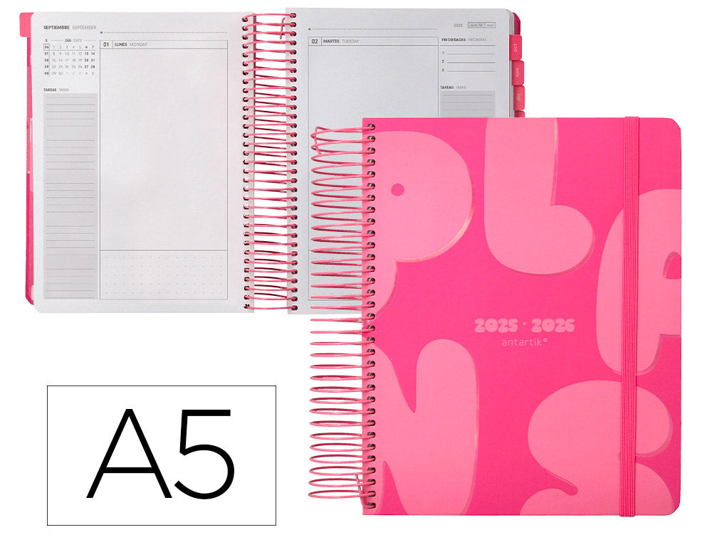 Agenda escolar antartik 25-26 espiral plans dia pagina a5 bilingüe papel fsc 80 gr