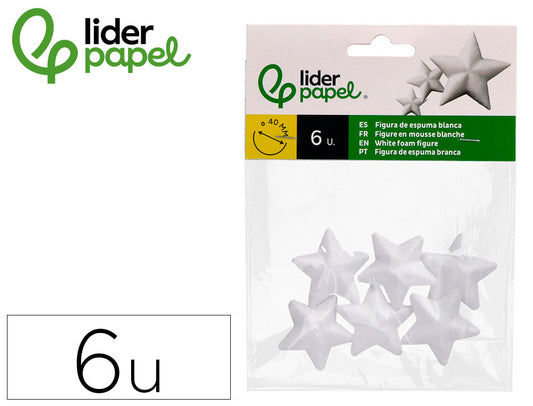 Figura de espuma blanca liderpapel estrella de 4 cm bolsa con 6 unidades